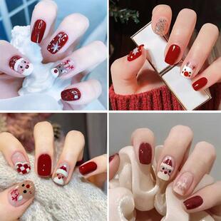圣诞鹿款美甲片可拆卸可爱假指甲成品时尚学生短款持久指甲盖硬款