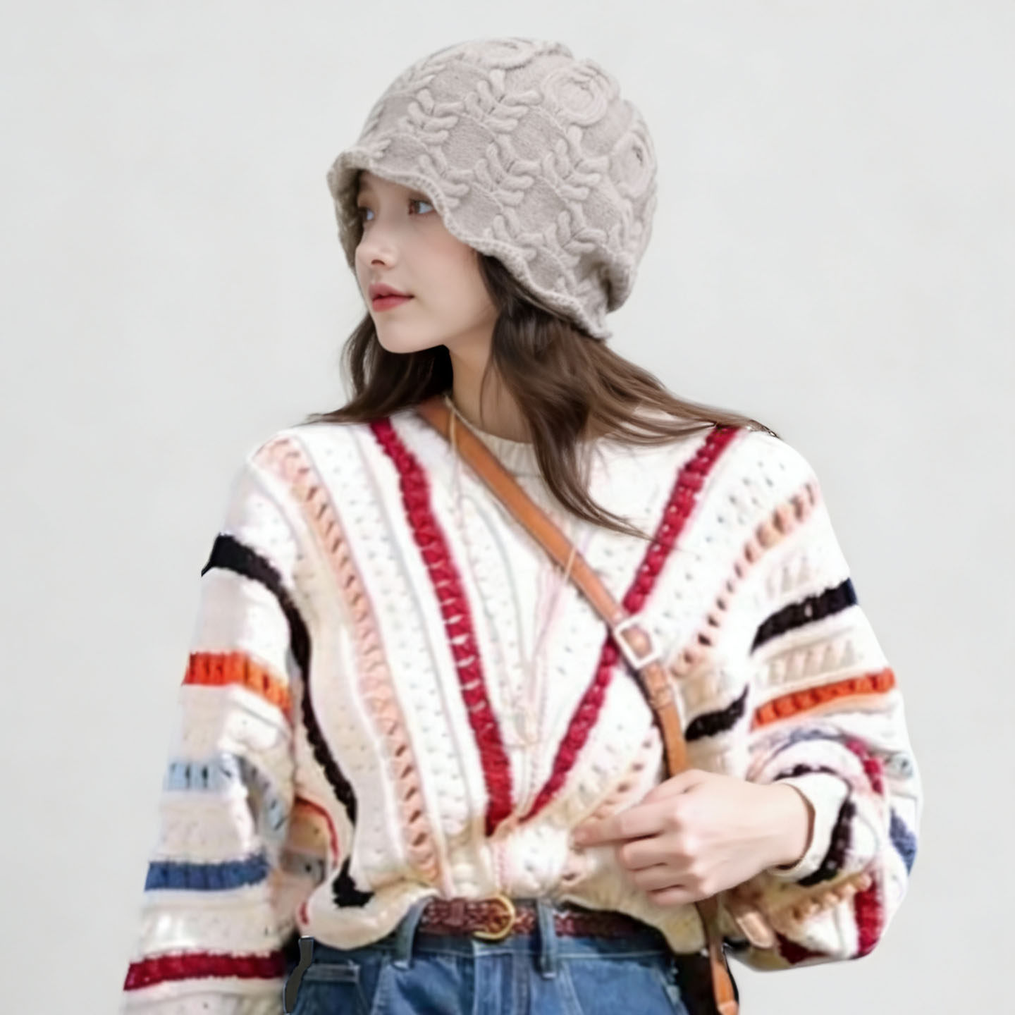 麻花新款毛线帽冬季可爱保暖复古镂空针织帽女手工钩时尚百搭宽松