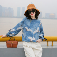 春秋欧美bf慵懒风超火宽松麂皮套头上衣潮 仙鹤卫衣女长袖 2019新款