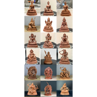 藏传尼泊尔工艺红铜黄财神白财神绿度母宗喀巴佛像供奉车载摆件