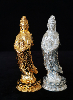 纯银观音菩萨居家供奉禅意风佛像