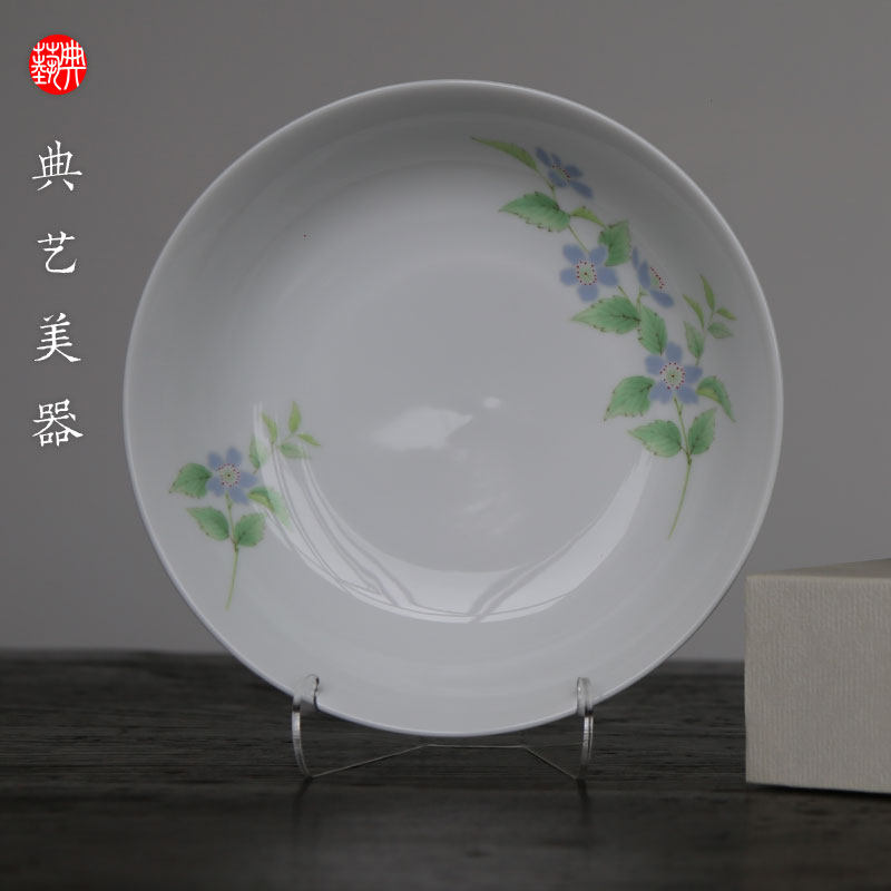 日本皇室御用品牌香兰社蓝标花卉双盘陶瓷浅碗菜盘家用小清新圆形