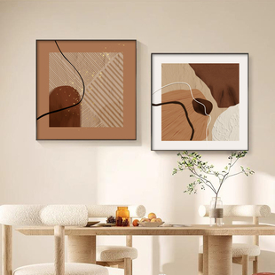 时来运转餐厅双联装饰画饭厅寓意好挂画餐桌背景墙抽象高级感壁画