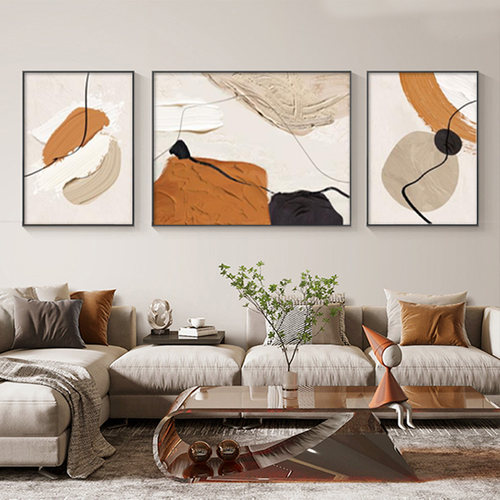 客厅沙发背景墙挂画肌理感抽象画