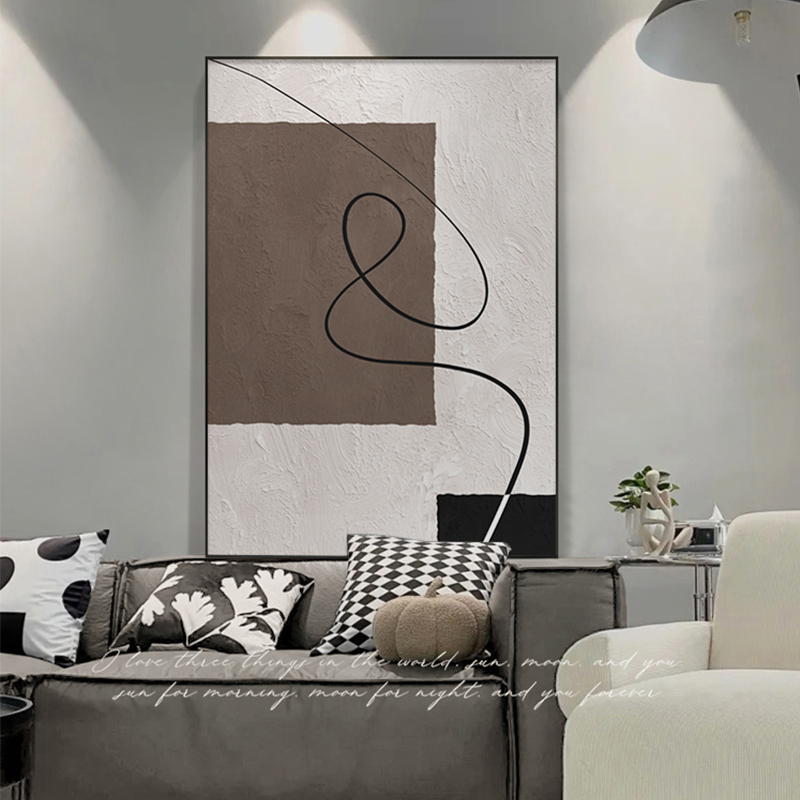 侘寂风极简沙发背景墙装饰画高级感客厅落地画抽象线条玄关挂画