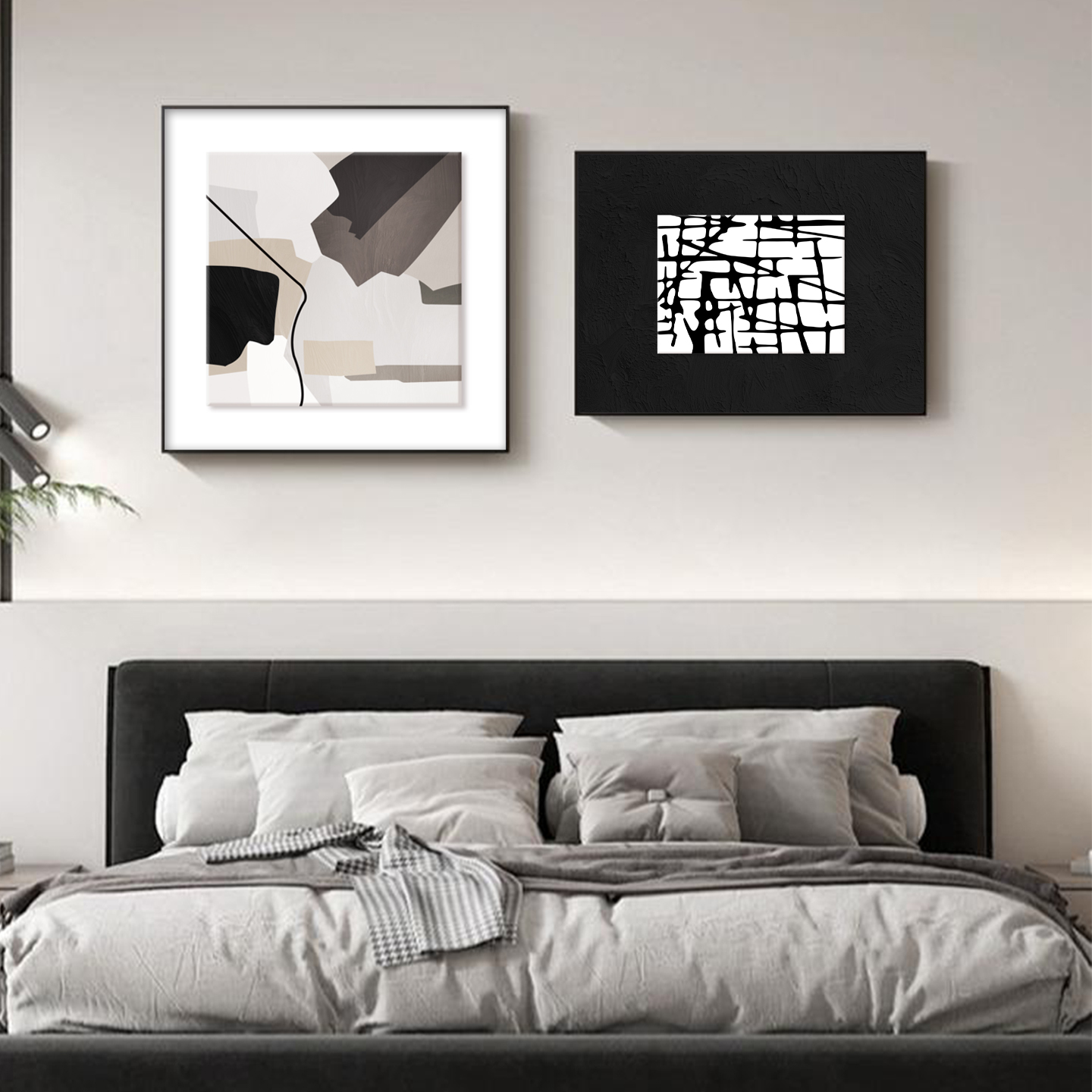 意式抽象卧室床头黑白主卧黑白画