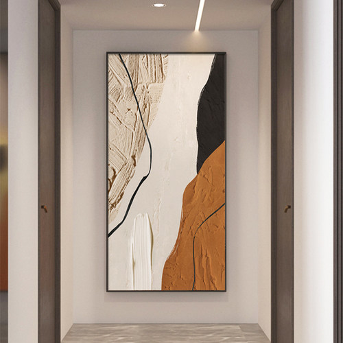 抽象简约客厅入户玄关装饰画 画现代橙色肌理高级感挂画 画走廊过