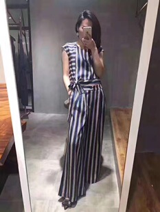 欧洲站休闲竖条纹九分阔腿裤套装女2026春装新款时尚修身两件套