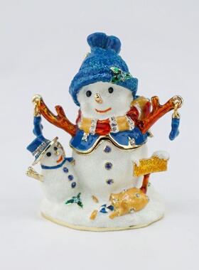 珐琅彩夜光雪人装饰盒创意家居小摆件圣诞节礼物金属工艺品摆件