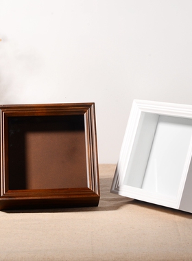 白色胡桃色实木中空厚5CM欧式复古相框盲盒手办二创收纳创意相框