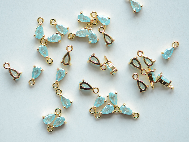 铜镀真金蓝色冰花锆石饰品配件