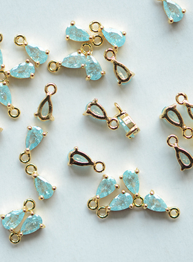 FG28 铜镀真金 蓝色冰花锆 小星星锆石吊坠 耳饰饰品配件手工DIY