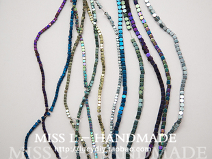 ZH23 1.5 2mm切角方形隔珠 黑胆石电镀乌刚石 DIY串珠配件