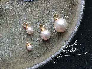 NZ01 镀18K金镀金吊盖 基础款白色贝壳珠吊坠 项链手链耳环 1枚