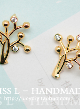 V296 锆石树吊坠 18K包金镀18K金镀金DIY手工配件 一枚