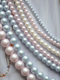 ZB264 高品质珠光白蓝粉玻璃珍珠圆形直孔高端珍珠DIY串珠散珠