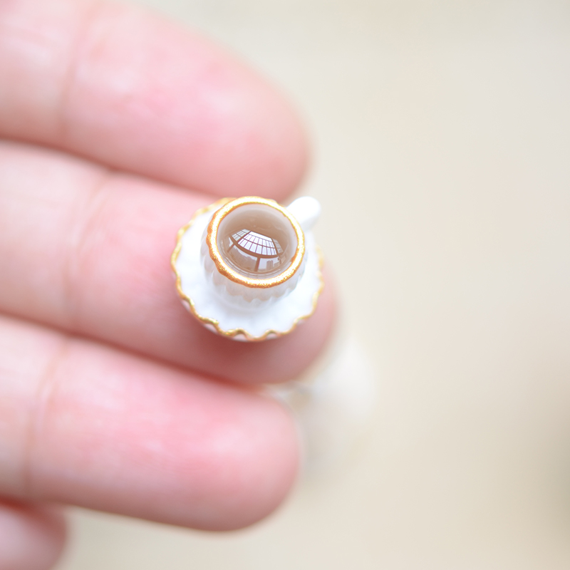 SW01 迷你白色金边咖啡杯盘 日系食玩树脂吊坠DIY手工材料配件1个