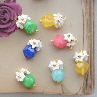 天然桃花粉紫丁玛瑙 你好 DIY耳饰饰品成品吊坠1枚 春天 SZ305S