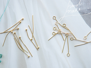 铜镀真金保色好 F123 DIY饰品配件 25mm圆头针9字针T针 5克 大包装