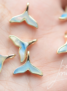 KC09 镶醋酸片蓝色人鱼尾巴吊坠吊饰 铜镀KC金 DIY饰品配件 1枚