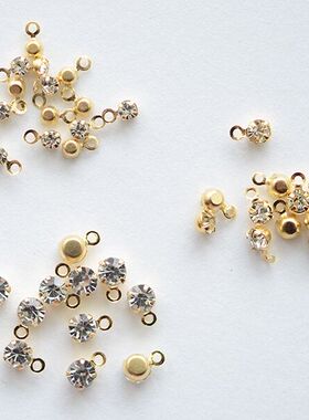 F152 铜镀真金 迷你白色水钻圆形小吊坠单圈 2.5 3 4mm配件 10个