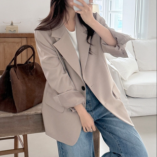 韩国代购大码女装2026靓丽早春装新款反驳领系扣宽松简洁西装外套
