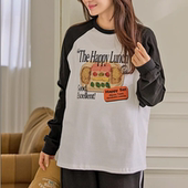 圆领宽松印花插肩长袖 韩国代购 T恤特10 2026靓丽冬装 新款 大码 女装