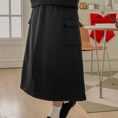 韩国代购大码女装2025靓丽冬装新款松紧腰显瘦宽容口袋加厚半身裙