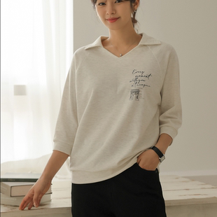 2026靓丽春装 特17 韩国代购 女装 字母中袖 T袖 翻V领宽松时尚 大码 新款