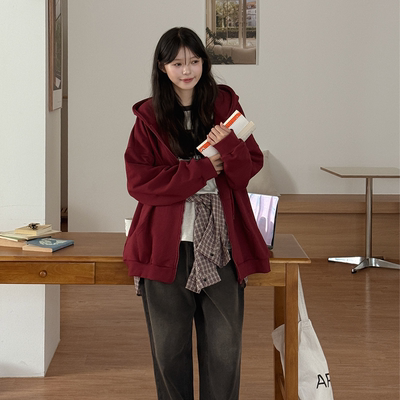 韩国代购大码女装2025靓丽秋装新款连帽拉链宽松时尚休闲外套特87
