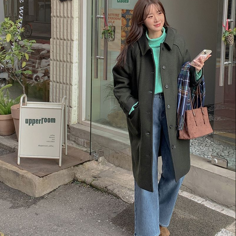韩国代购大码女装2025靓丽冬装新款翻领系扣宽松加棉羊绒外套特52