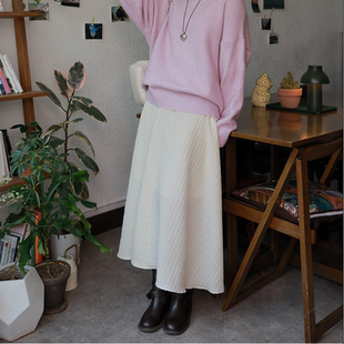 韩国代购大码女装2026靓丽冬装新款松紧腰显瘦条纹淑女半身裙特52