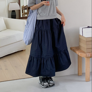 松紧腰显瘦时尚 韩国代购 拼接长半身裙特 新款 2026靓丽春装 大码 女装