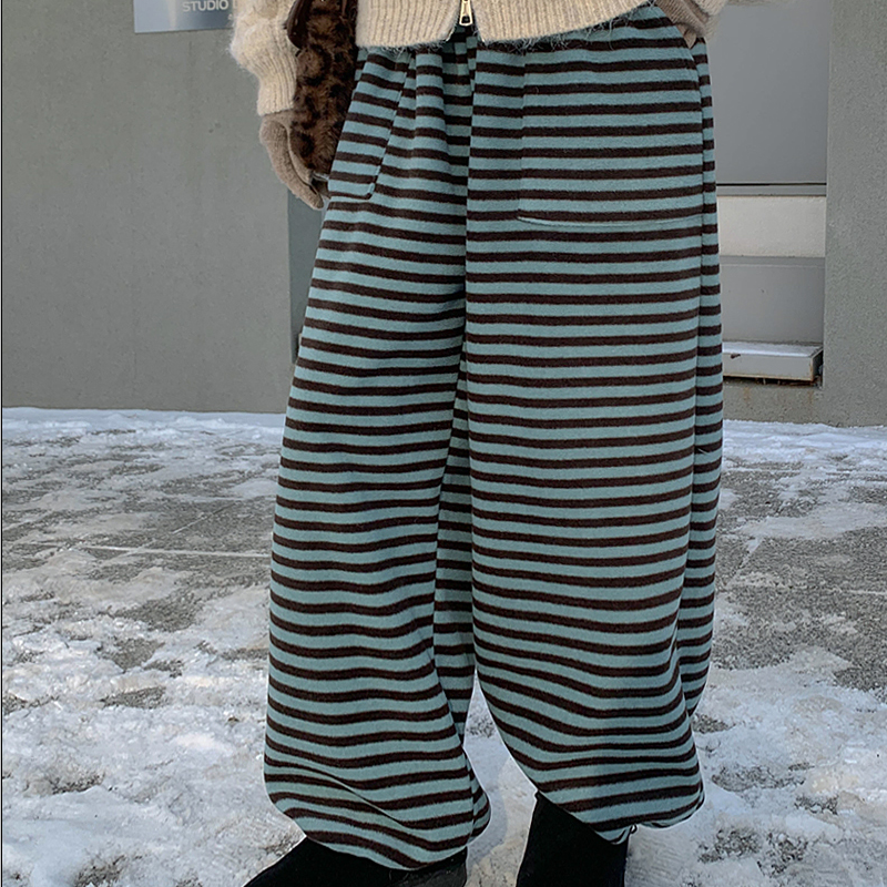 韩国代购大码女装2026靓丽冬装新款松紧腰显瘦舒适条纹抽绳长裤特,女装/女士精品,休闲裤,淘宝优惠券,粉丝福利购,淘宝优惠卷