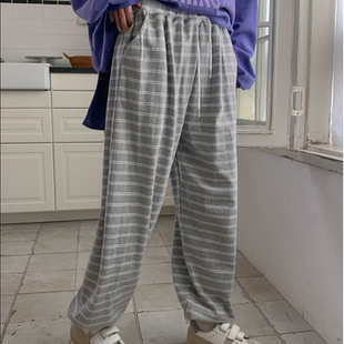 韩国代购大码女装2026靓丽冬装新款松紧腰显瘦条纹束口休闲长裤特