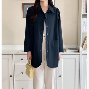 新款 韩国代购 2026靓丽早春装 女装 翻领系扣宽松休闲风衣外套特 大码
