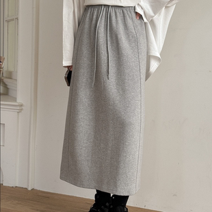 韩国代购大码女装2026靓丽冬装新款松紧腰系带直通休闲半身裙特87