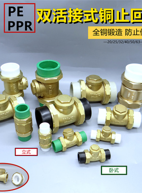PE黄铜止回阀水管水表DN15/20/25单向阀4/6分PPR横式卧式逆止阀63