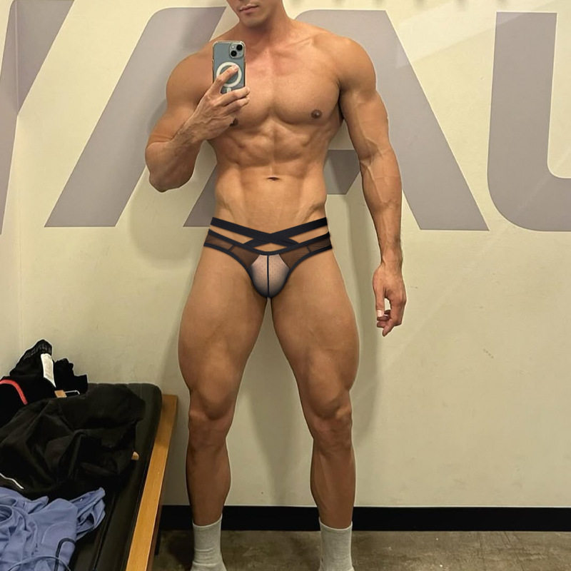 性感薄款透明冰丝男士内裤交叉腰带时尚三角裤提臀低腰青年运动潮,女士内衣/男士内衣/家居服,男三角内裤,淘宝优惠券,粉丝福利购,淘宝优惠卷