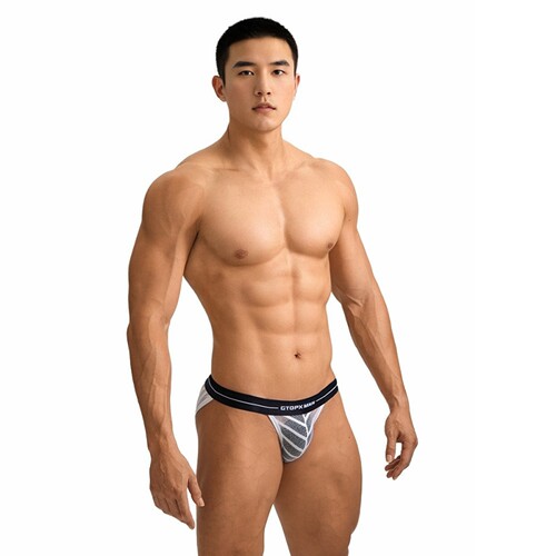 男士条纹冰丝透明薄款三角裤