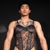 男士 潮 性感连体衣夜店酒吧表演服青年内衣紧身塑身透明连体丁字裤