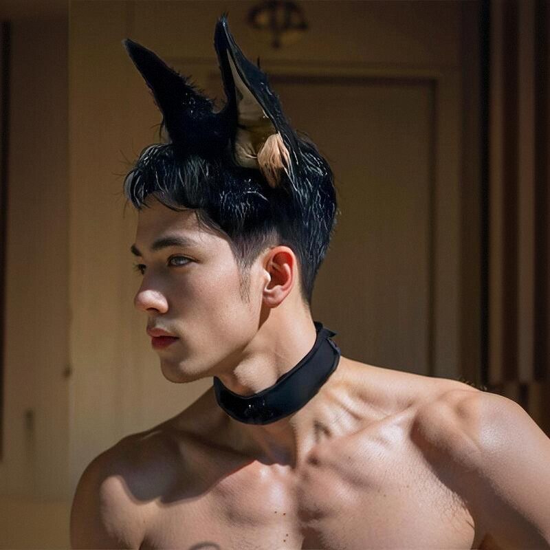 手作毛绒头饰漫展狗耳朵道具仿真兽耳发饰杜宾犬男士发箍夜店酒吧