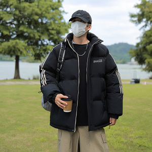 冬季拼三条杠面包服宽松男女情侣连帽棉衣羽绒棉C408 M1253P100图片