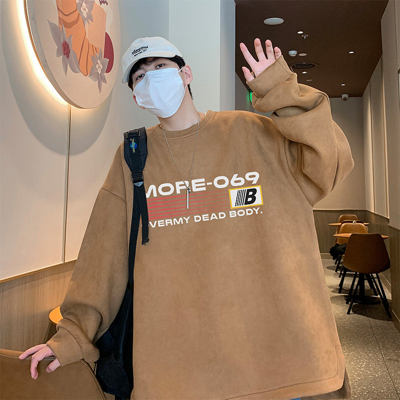 已注册美式抖音直播麂皮绒侧开叉圆角宽松男卫衣W3066P45控价68,男装卫衣,电商C408-1(原B339-1)