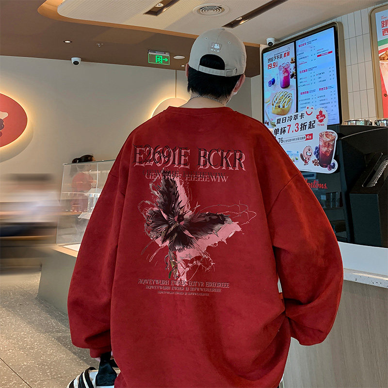 已注册得物直播抖音高品质麂皮绒圆角开叉宽松男卫衣W3036P45，男装卫衣，电商C408-1(原B339-1)