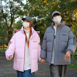 冬季拼三条杠宽松情侣男女羽绒棉面包服连帽棉衣C408M1258P100，男装棉衣，电商C408-1(原B339-1)