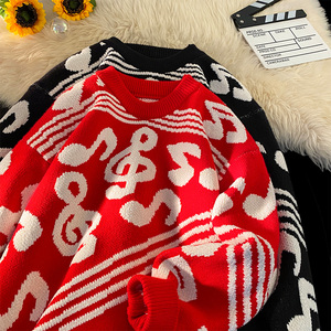 圣诞新年春节宽松男女情侣加厚套头红毛衣针织衫C408 M7301P60图片