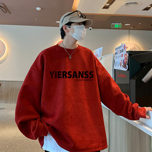新款抖音直播得物高品质麂皮绒圆角开叉宽松男卫衣W3040P45图片