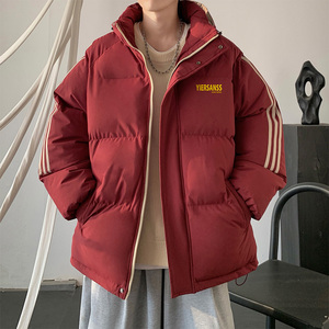 港风拼三条杠宽松男女情侣面包服羽绒棉连帽棉衣C408 M1202P100图片