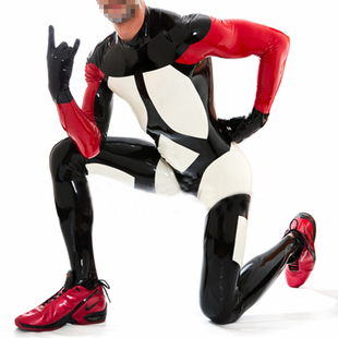 乳胶紧身衣 fetish cos服饰 性感贴身高弹 latex 拼色胶衣 胶衣